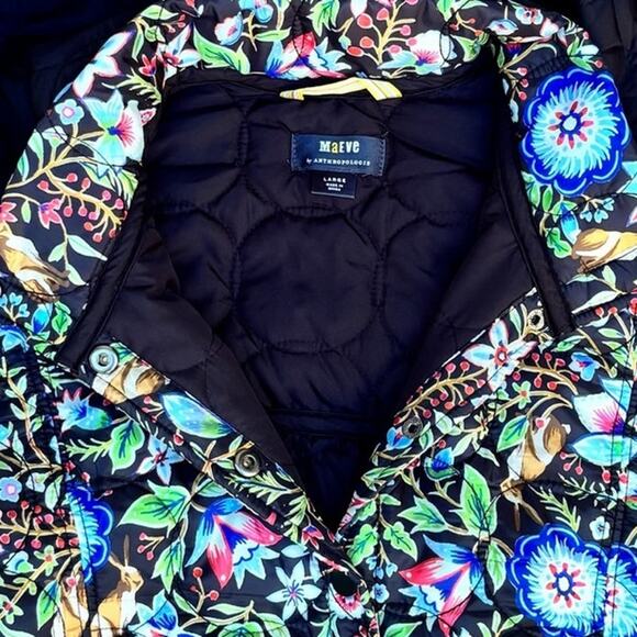 Maeve by Anthropologie Floral Puffer Jacket Size  L Lightweight - Picture 8 of 15